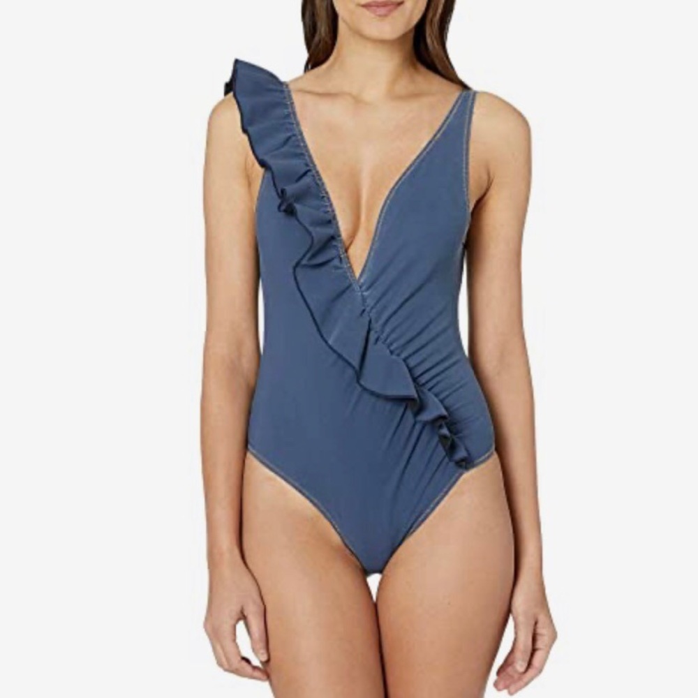 NWT Jonathan Simkhai Small Indigo Ruffle Swimsuit